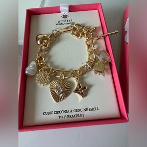 Viral atterri Gold Heart Charm Bracelet with Genuine Shell & Cubic Zirconia